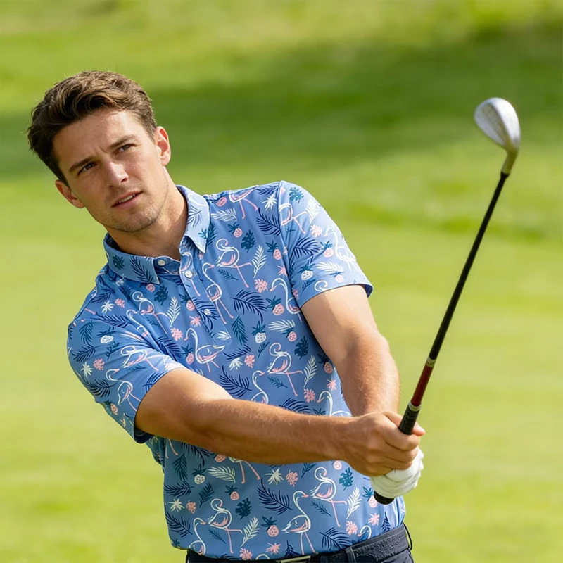 Men's Printed Quick-Dry Breathable Elastic Polo Shirt for Golf and Casual Sports