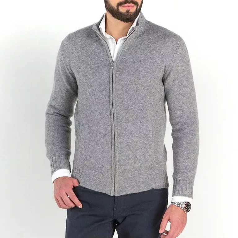 Mens-Pure-Cashmere-Pullover-Full-Zip-Neck-Mock-Neck-Cardigan-Solid-Autumn-Breathable-Knitted-Oversized-Sweater-OEM-Service