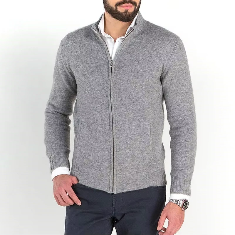 Men's Pure Cashmere Pullover Full Zip Neck Mock Neck Cardigan Solid Autumn Breathable Knitted Oversized Sweater OEM Service