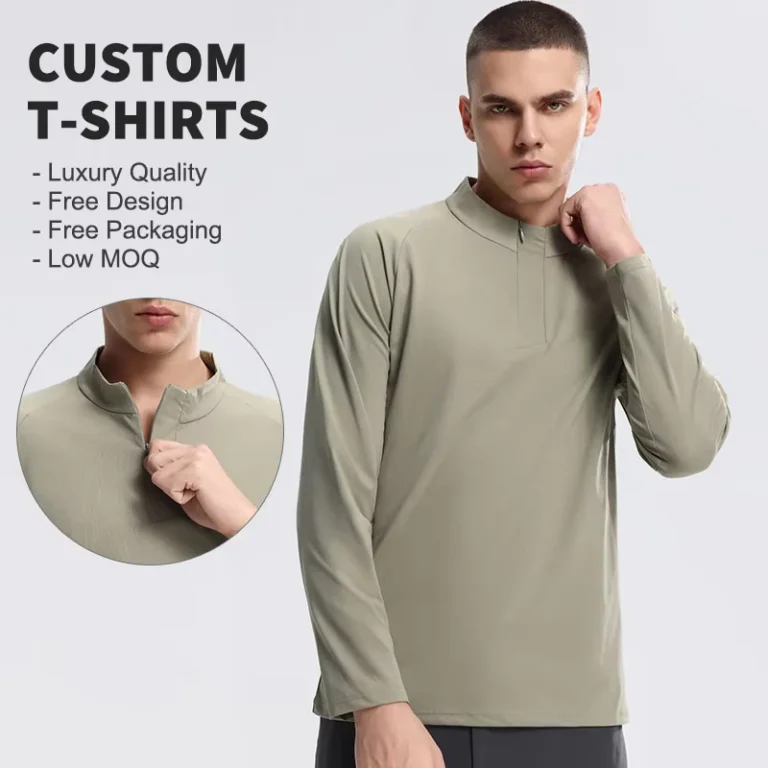 Mens-Quick-Dry-1-4-Zipper-Long-Sleeve-Gym-T-Shirt-Custom-Logo-Turtleneck-Polo-Blank-Woven-Solid-Color-Plus-Size-Casual