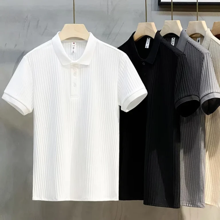 Mens-Quick-Dry-Ribbed-Polo-Shirts-Short-Sleeve-Button-Down-Casual-Tops-Breathable-Polyester-Summer-Business-Casual-Shirts