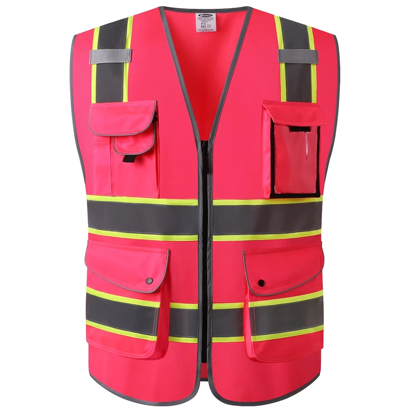 Men's Reflective Vest Security Red Safety Vest Roadway Working Class 2 Safety Security Jacket Vest