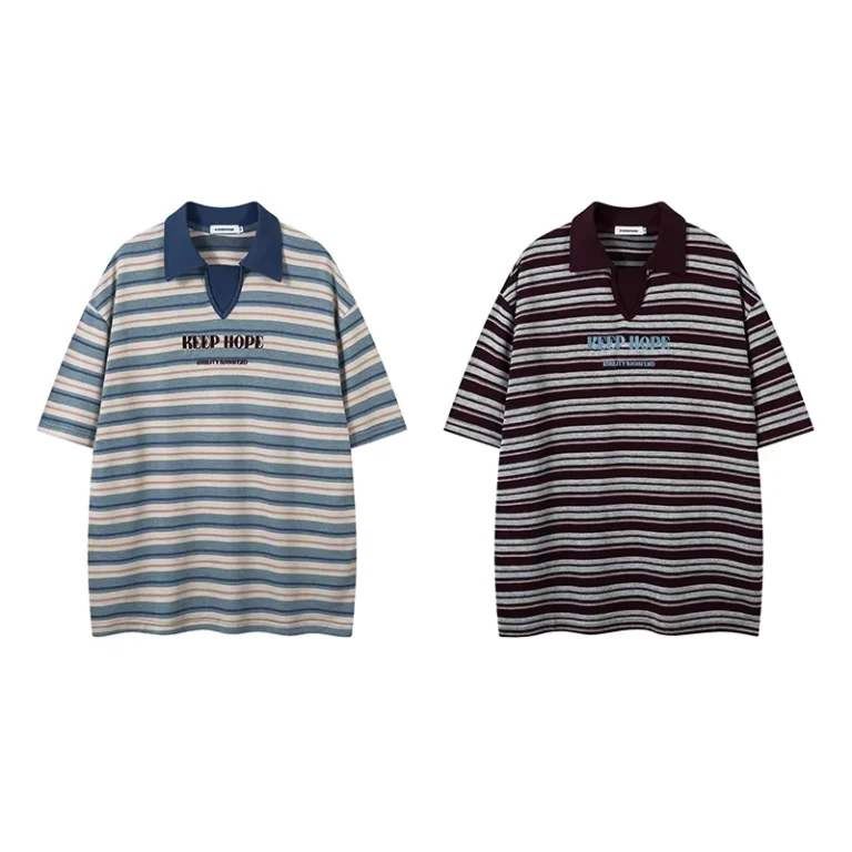 Mens-Retro-Striped-Polo-Shirt-Loose-Plus-Size-Lapel-Short-Sleeve
