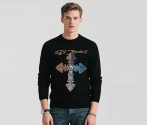 Men’s Rhinestone-Trimmed Sweater Oversized Casual Pullover