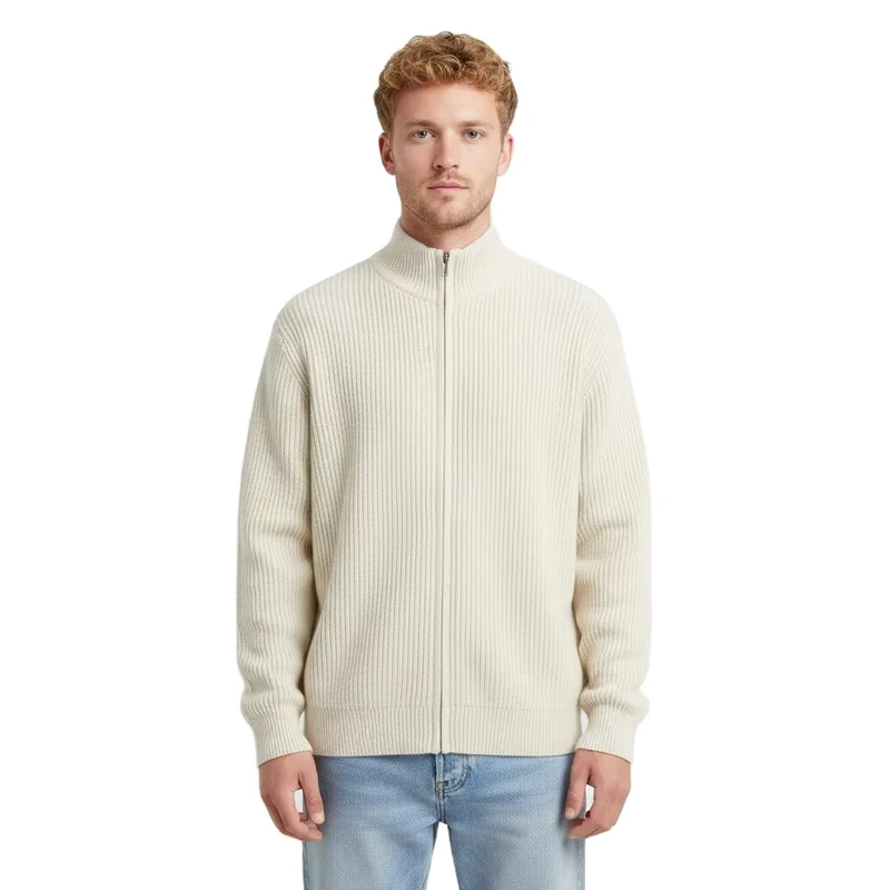 Men's Rib Knit Cardigan Long Sleeve Crew Neck Plus Size Zipper Sweater