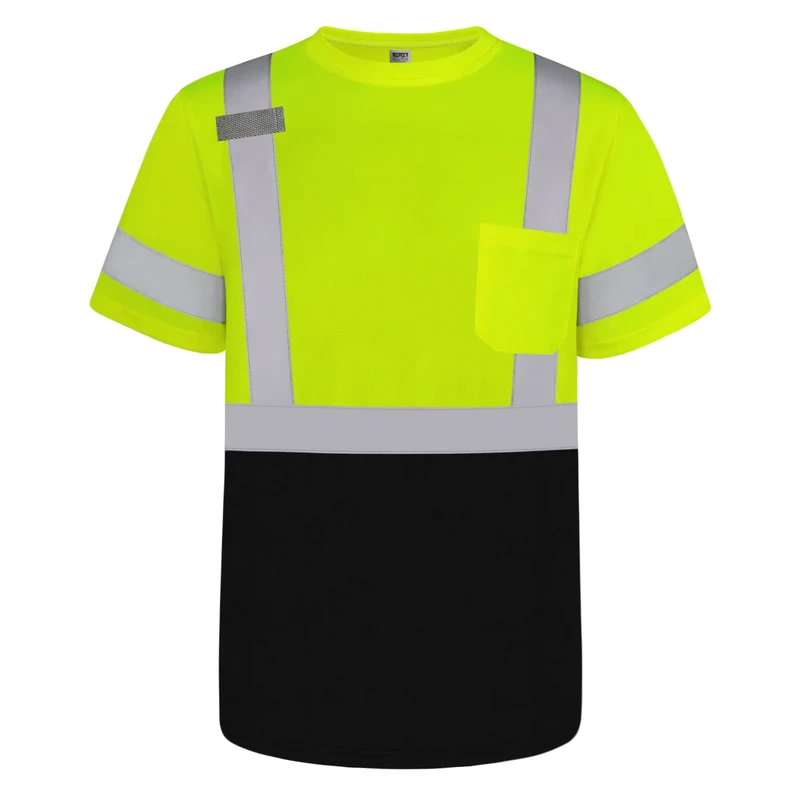 Men's Safety Reflective Stripes T Shirt High Vis Polyester Polo Custom Logo Short Sleeves Workwear