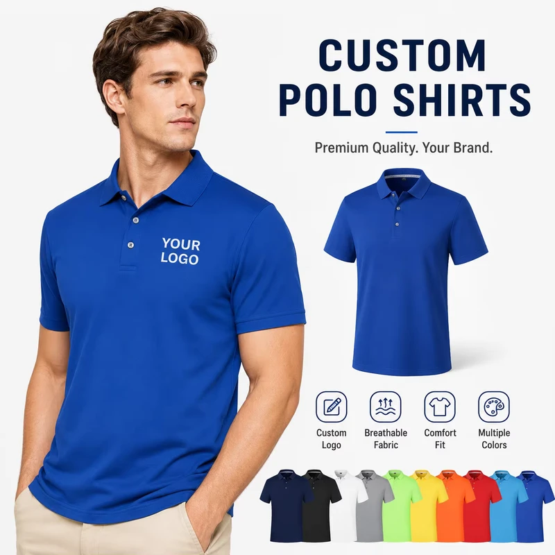 Men's Short Sleeve Breathable Custom Polo Shirt Work Uniform with Embroidery Logo