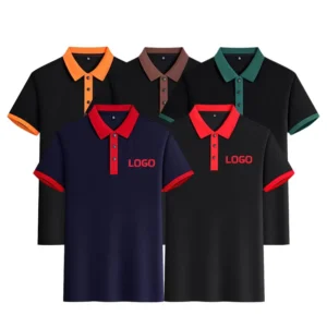 Men’s Short-Sleeve Color-Matching Collar Polo Shirt Sports Golf Workwear