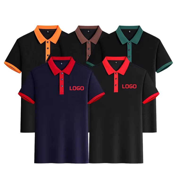 Mens-Short-Sleeve-Color-Matching-Collar-Polo-Shirt-Sports-Golf-Workwear
