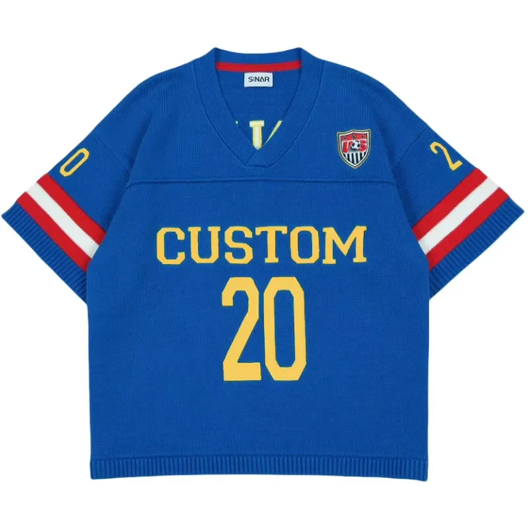 Mens-Short-Sleeve-Football-Sweater-V-Neck-Summer-Knit-Jersey