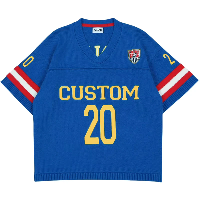 Men's Short-Sleeve Football Sweater V-Neck Summer Knit Jersey