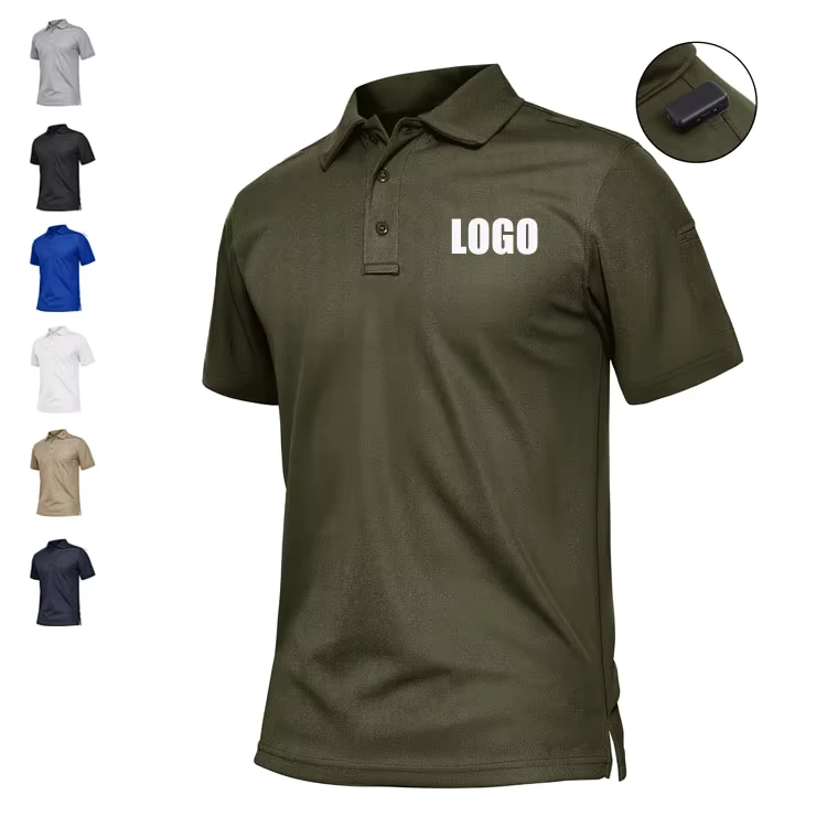 Mens-Short-Sleeve-Knitted-Golf-Polo-Shirt-Outdoor-Hiking-Custom-Polo