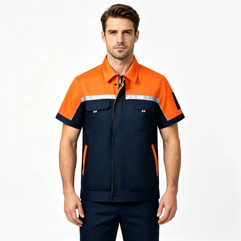 Men's Short-Sleeve Reflective Safety Workwear Set with Thin Work Jacket