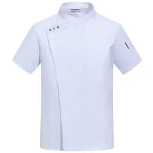 Men’s Short-Sleeve Summer Chef Uniform 100% Polyester Buttoned Western Restaurant Workwear