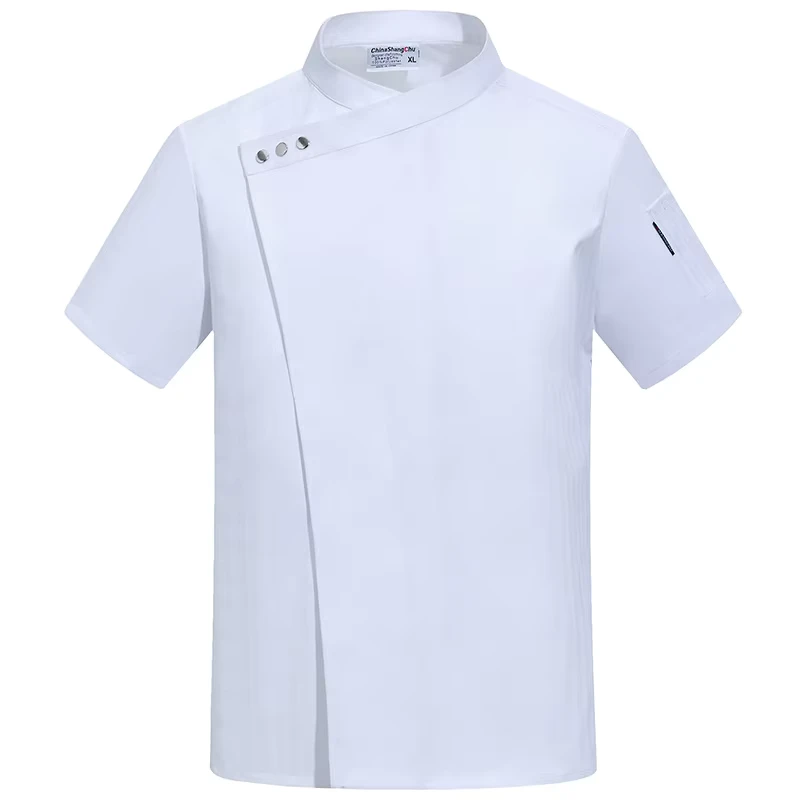 Men's Short-Sleeve Summer Chef Uniform 100% Polyester Buttoned Western Restaurant Workwear