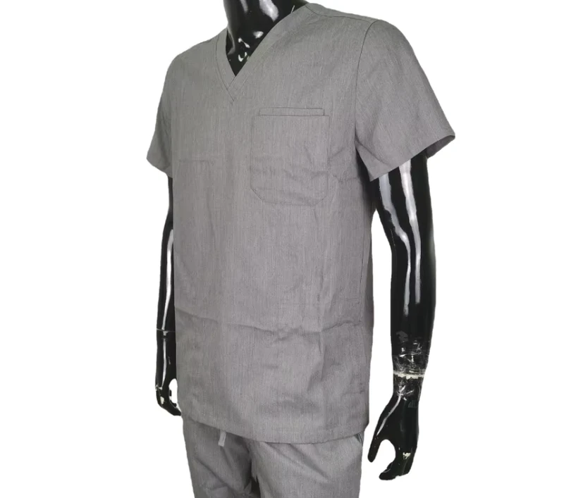 Men's Short-Sleeve V-Neck Medical Scrub Set Straight-Leg Pants Hospital Dental Clinic Uniform