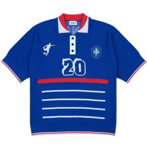 Men’s Short-Sleeve Vintage Football Knit Polo Sweater Knitted Jersey