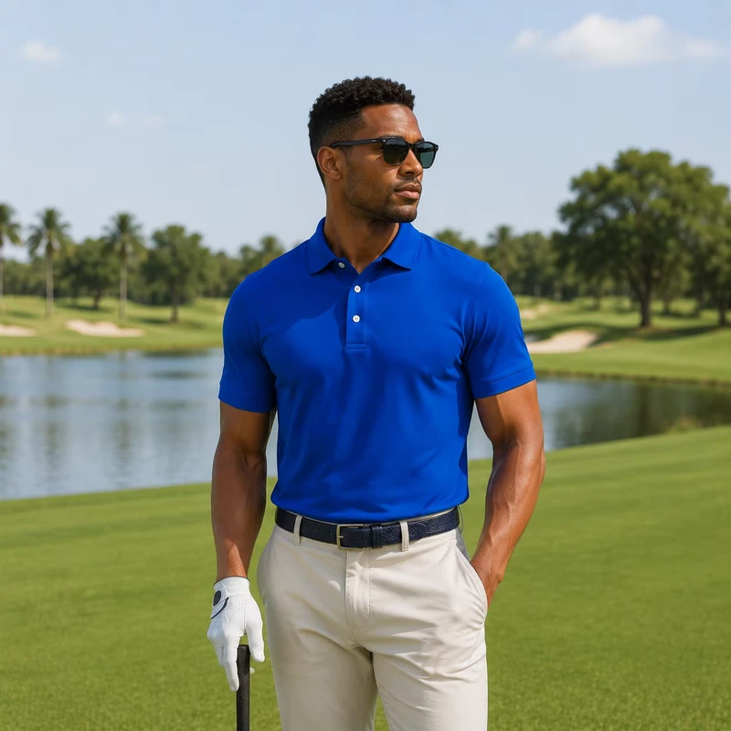 Men's Slim-Fit Athletic Polo Shirt Custom Logo 4-Way Stretch Moisture-Wicking Polyester Cotton