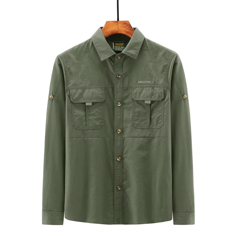 Men's Slim Fit Autumn Nylon Work Shirt Custom Logo Style With Muscle Pattern Classic XL Sizes Available