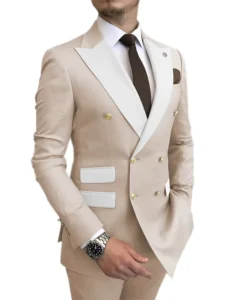 Men’s Slim-Fit Casual Cotton Suit, Blue Spotted Pattern