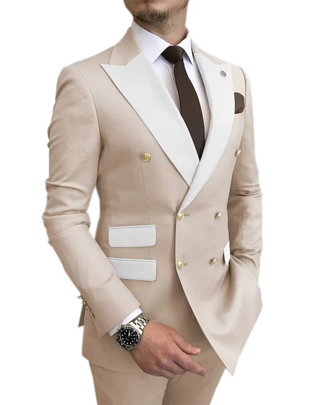 Mens-Slim-Fit-Casual-Cotton-Suit-Blue-Spotted-Pattern