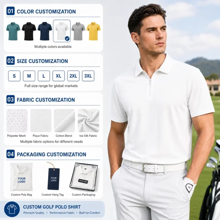 Mens-Slim-Fit-Short-Sleeve-Golf-Polo-Shirt-Custom-Embroidery-Logo-Quarter-Zip