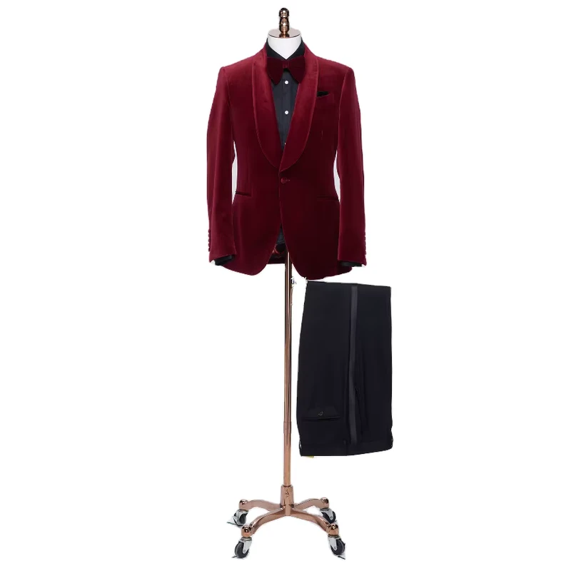 Men's Slim Woolen Tuxedo Suit Single Breasted Flat Front Jacket Button Fly Work Business Casual Plus Size Set Adults