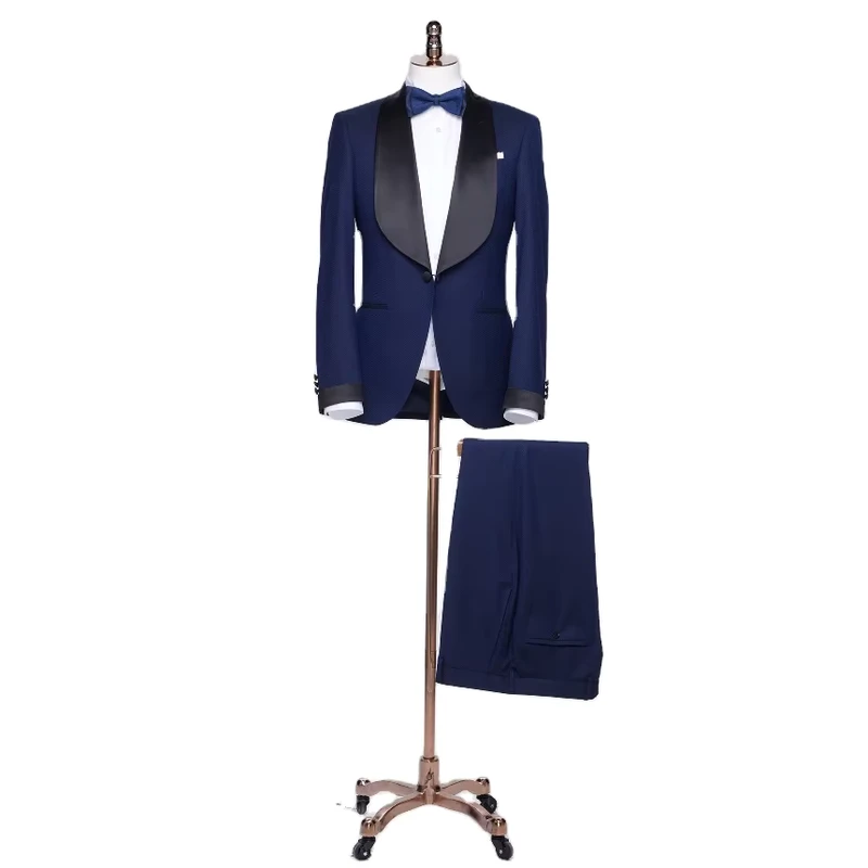 Men's Slim Woolen Tuxedo Suit Single Breasted Flat Front Jacket for Weddings Work Business Casual Plus Size Set Adults
