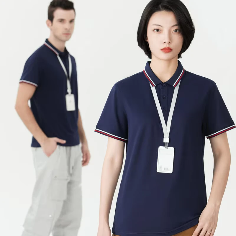 Men's Solid 200g Polyester Cotton Spandex Work Shirt Embroidered Lapel Short-Sleeve Machine-Washable
