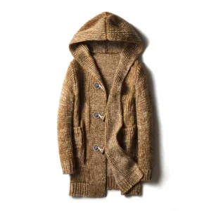 Men’s Solid Color Long Hooded Cardigan Sweater