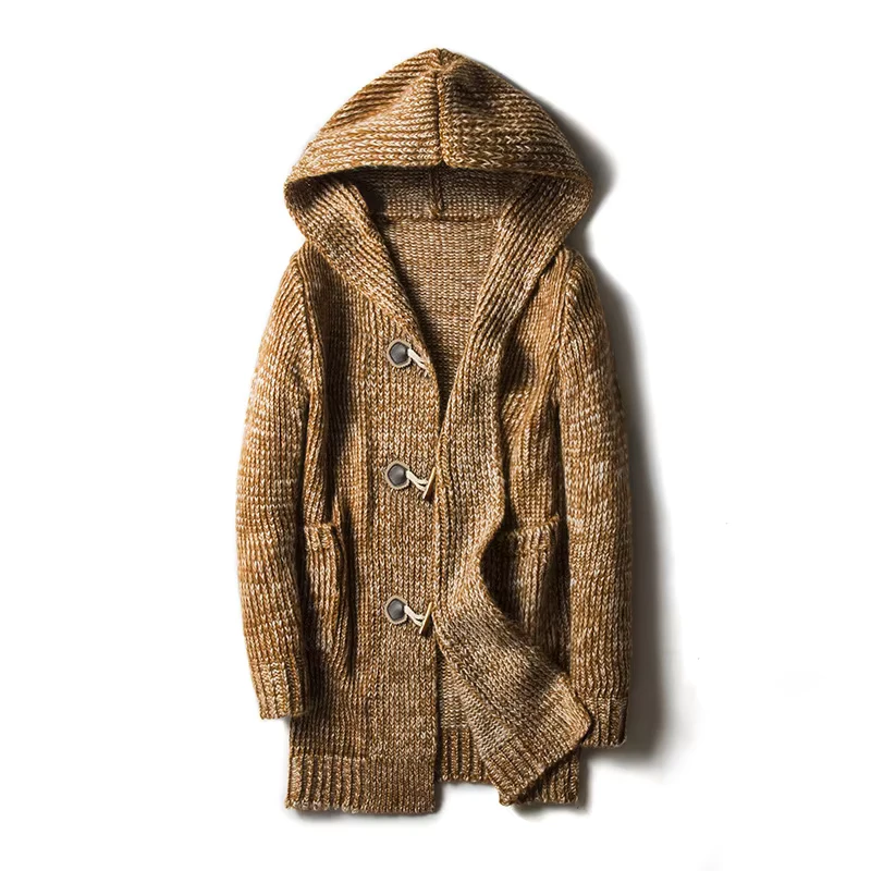 Men's Solid Color Long Hooded Cardigan Sweater