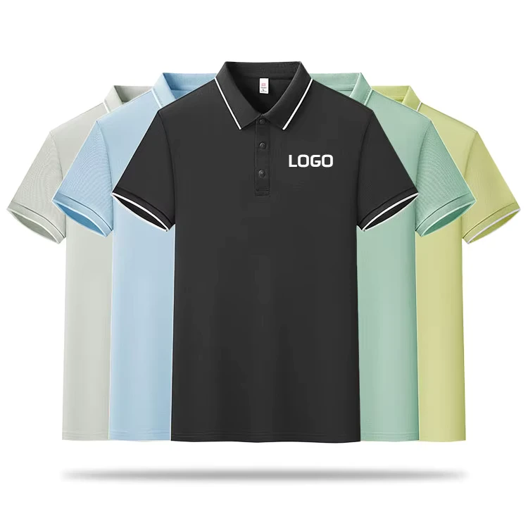 Men's Solid Color Polo Shirt Embroidered European Size Golf Work Shirt