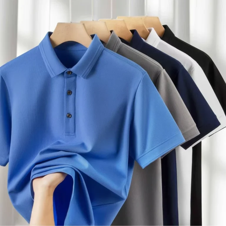 Mens-Solid-Color-Short-Sleeve-100-Cotton-Polo-Shirt-Custom-Workwear-with-Embroidered-Lapel-and-Print-Pattern