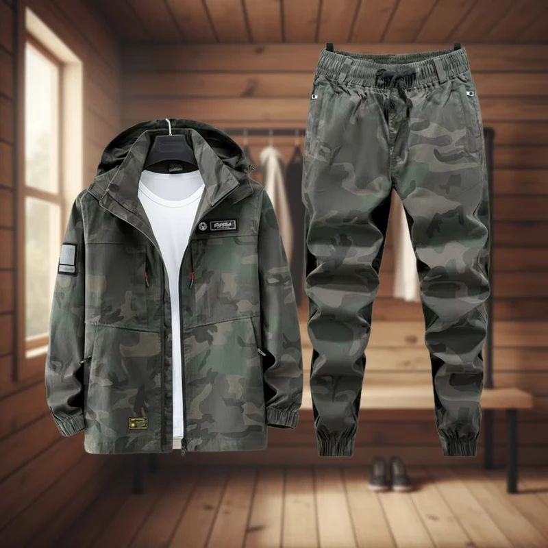 Men's Spring Autumn Camouflage Workwear Jacket with Elastic Waist