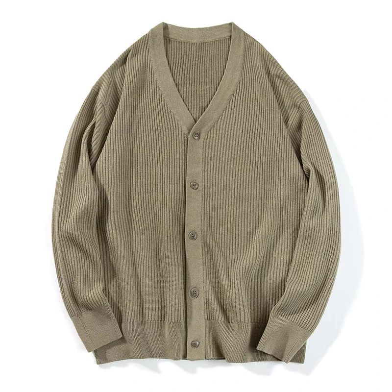 Men's Spring Autumn Loose-Fit Hollow V-Neck Cardigan Sweater Anti-Shrink Knitwear