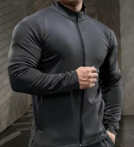 Men’s Spring Breathable Fitness Sportswear Stand Collar Full Zip Front Casual Jacket Solid Pattern