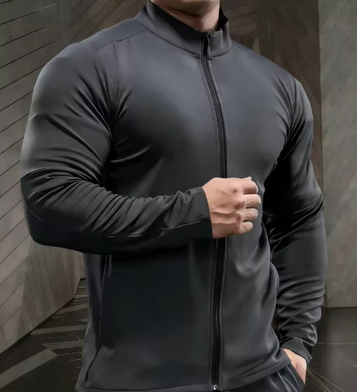 Mens-Spring-Breathable-Fitness-Sportswear-Stand-Collar-Full-Zip-Front-Casual-Jacket-Solid-Pattern