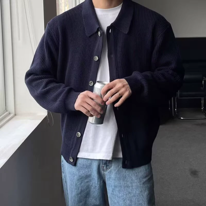 Men's Spring and Autumn Fashion Simple Knitted Sweater Cardigan Jacket Loose Collar Versatile Casual Sweater