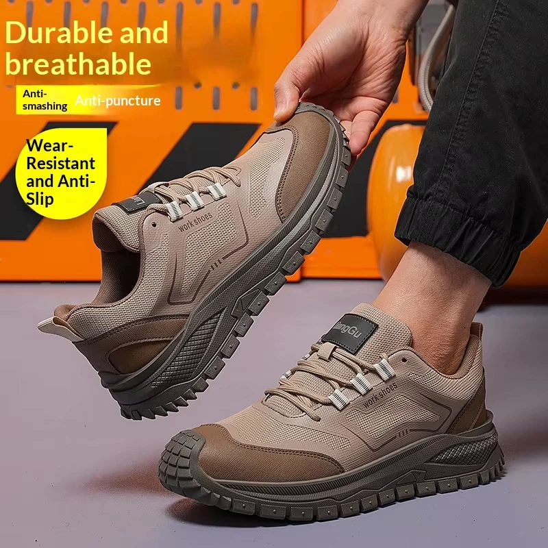 Men's Steel Toe Safety Shoes Anti-Smash Anti-Puncture Breathable Mesh Wear-Resistant Rubber Outsole