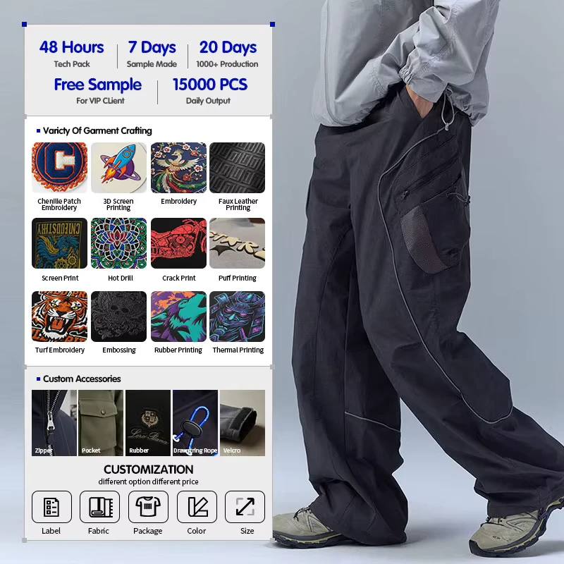 Men's Straight Cargo Pants Loose Fit Lightweight Nylon Quick-Dry Outdoor Hiking Utility Trousers