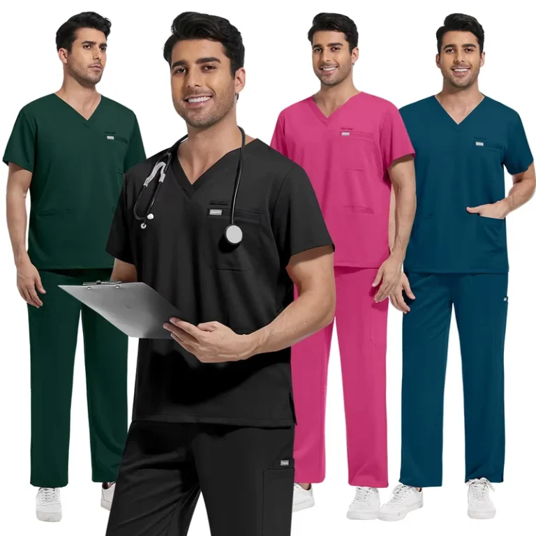 Mens-Straight-Leg-Medical-Scrub-Set-Multi-Pocket-Stretch-Breathable