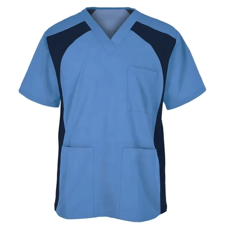 Mens-Stretch-V-Neck-Nurse-Uniform-Medical-Athletic-Slim-Fit-Three-Pocket-Scrubs-Top-With-Knit-Side-Inserts