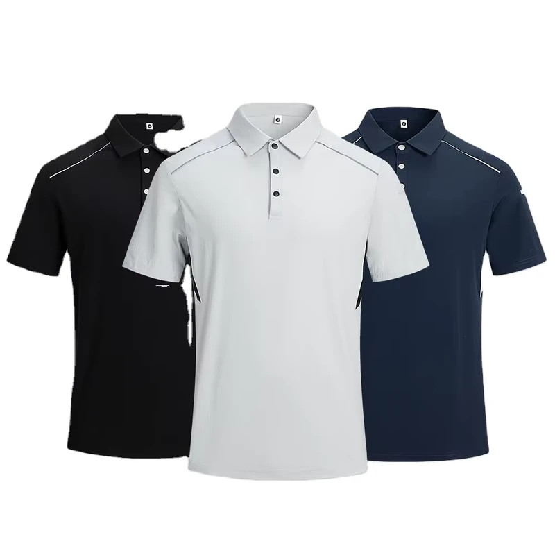 Men's Stretchable Breathable Quick Dry Summer Work Shirt with Printed Custom Logo Front Short Sleeve Workwear Polo T Shirts