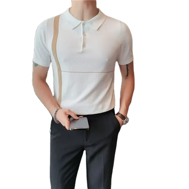 Mens-Striped-Short-Sleeve-Knit-Polo-Shirt-with-Button-Front