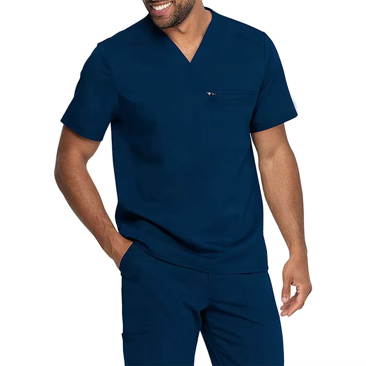 Men's Stylish Hospital Scrub Uniform Suit Customized Colors Polyester Rayon Spandex Woven Fabric