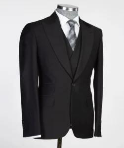 Men’s Suit 3 Piece Slim Fit Business Groom’s Wedding Wear Fashion Black Blazer Set Office Suits for Men Black