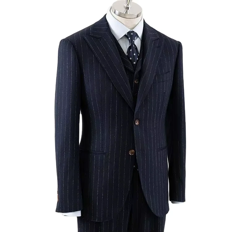 Mens-Suits-100-Wool-Slim-Fit-Navy-Striped-Business-Style-Official-Plus-Size-Zipper-Fly-Closure-Breathable-2-Pieces