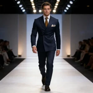 Men’s Suits Double Breasted Peaked Lapel Wedding Groom Tuxedo Dress Formal Bespoke Blazer Slim Fit Suit