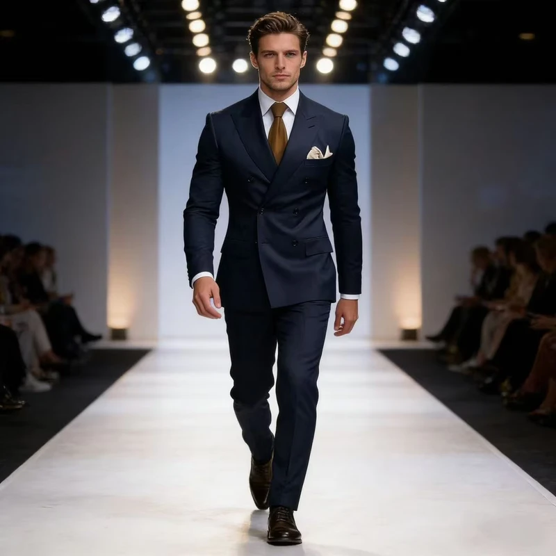 Men's Suits Double Breasted Peaked Lapel Wedding Groom Tuxedo Dress Formal Bespoke Blazer Slim Fit Suit