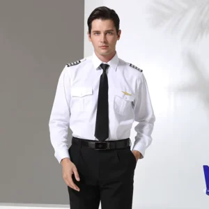 Men’s Summer Aviation Uniform Captain’s Work Shirt White Long Sleeve or Short Sleeve Pilot Cadet Uniform Shirt